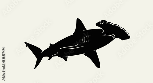Striking Hammerhead Shark Silhouette on Neutral Backdrop Depicting Marine Life