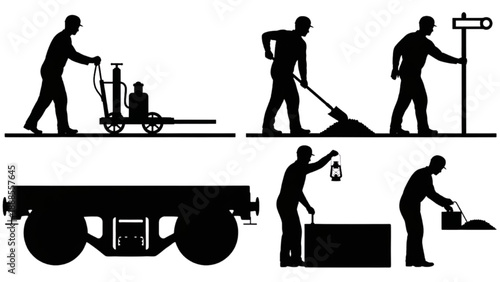Collection of Silhouettes Depicting Construction and Industrial Labor Activities