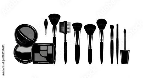 Elegant Monochrome Makeup Set Illustration for Beauty and Fashion Content creation