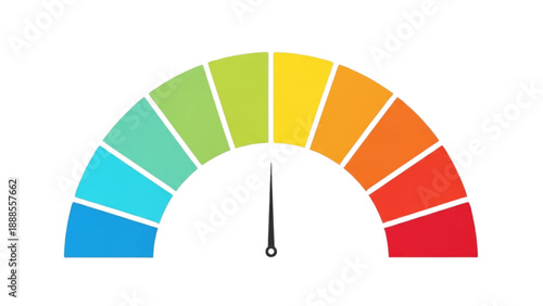Colorful gradient gauge for performance tracking, risk assessment, and quality control measurement on white