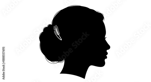 Elegant woman silhouette with updo hairstyle and decorative hair accessory vector artwork