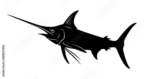 Silhouette of a majestic swordfish swimming gracefully in the vast ocean depths