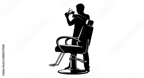 Silhouette of a skilled barber expertly cutting hair in a classic barbershop setting