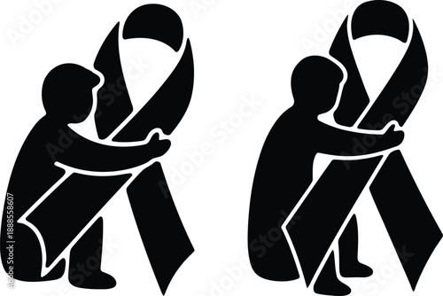 Compassion and care silhouette visual featuring person hugging awareness ribbon