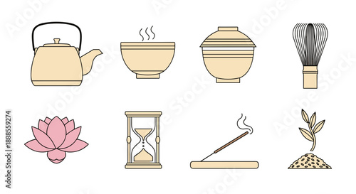 Zen Wellness and Spa Equipment Icon Set