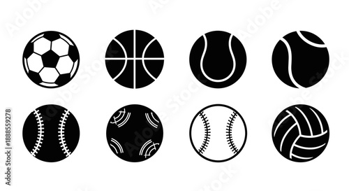 Sports Ball Collection Icons Black and White