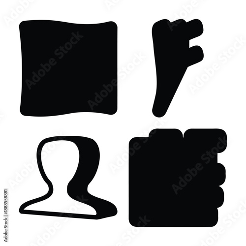 Diverse icon set featuring a wavy square, thumbs down, user profile, and clenched fist silhouettes
