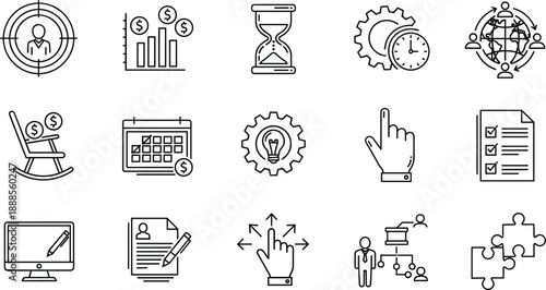 Line Art Icons Set of Fintech, Digital Banking, and Cryptocurrency, Including Payments, Blockchain, and Security, Isolated Vector Outline Illustration on White Background