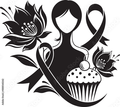 Women's health awareness silhouette with ribbons and flowers Vector