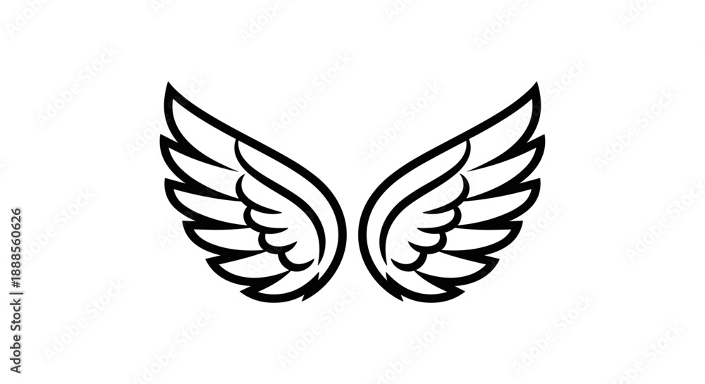 Obraz premium Black and White Angel Wings Symbol Silhouette