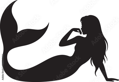 silhouette of a mermaid sitting on the ocean floor looking thoughtful one sentence