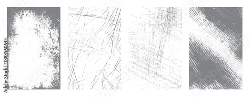 Four distressed grunge texture backgrounds with scratches and speckles