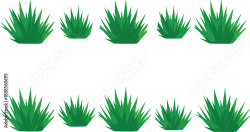 Green grass bushes vector set isolated on white background, natural foliage elements for landscaping design, garden illustration, eco nature concept, game assets, and seamless decoration use
