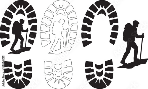 Footprint with hiking person silhouette