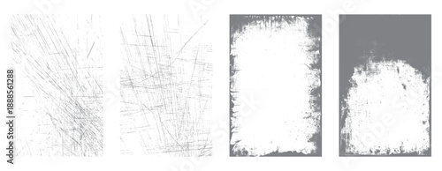 Four grey grunge textures with scratches and distressed borders overlay