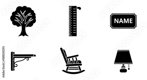 Home decor and nursery furniture silhouette icon vector set