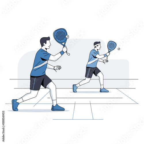 Men Playing Padel Match on Indoor Court Vector
