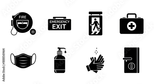 Emergency safety and public health protection icon set vector design