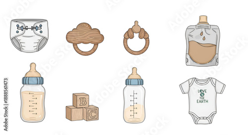 Eco-friendly baby essentials vector set