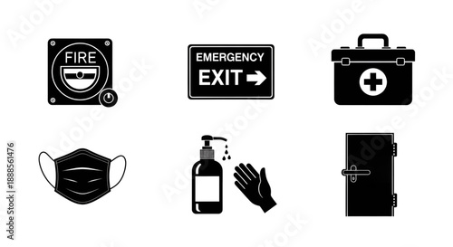 Emergency and health safety vector icon set