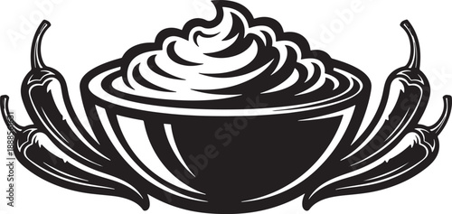 Spicy chili dip bowl monochrome vector Vector