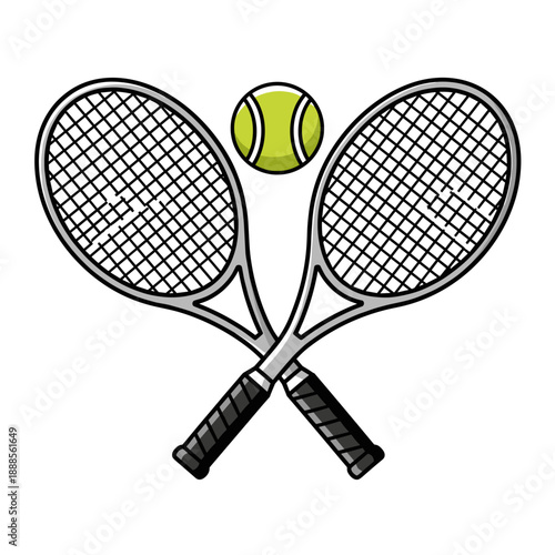 Two Crossed Tennis Rackets and Ball Sports Equipment