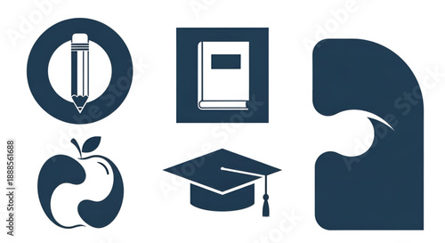 Education and school icons set with book pencil and graduation cap
