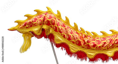 Vibrant dragon dance costume isolated on transparent background displayed at cultural event