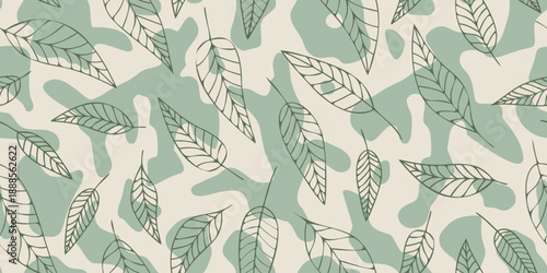 Spring, summer background, minimalist leaves seamless pattern, vector design