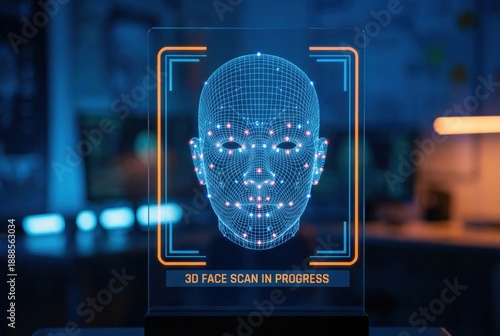 Businessman using smartphone for identity verification with facial recognition interface, representing digital security, personal data protection, and secure access in modern technology.
