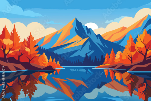 Reflection Of Vibrant Orange Leaves In A Calm Mountain Lake