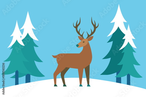 Reindeer Standing In A Snowy Pine Forest