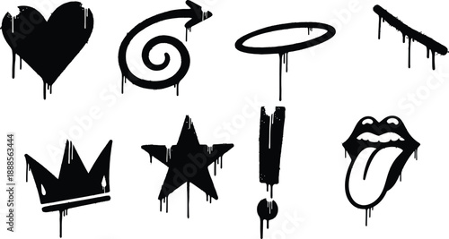 Urban graffiti icons collection with drips and splashes