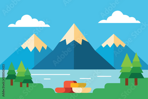 Summer Picnic By A Lake With Towering Peaks