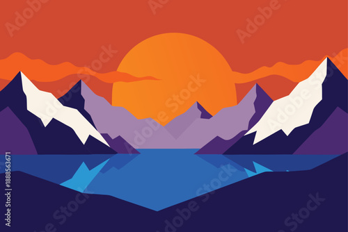 Sunset On A Glacier Lake Surrounded By Dramatic Peaks