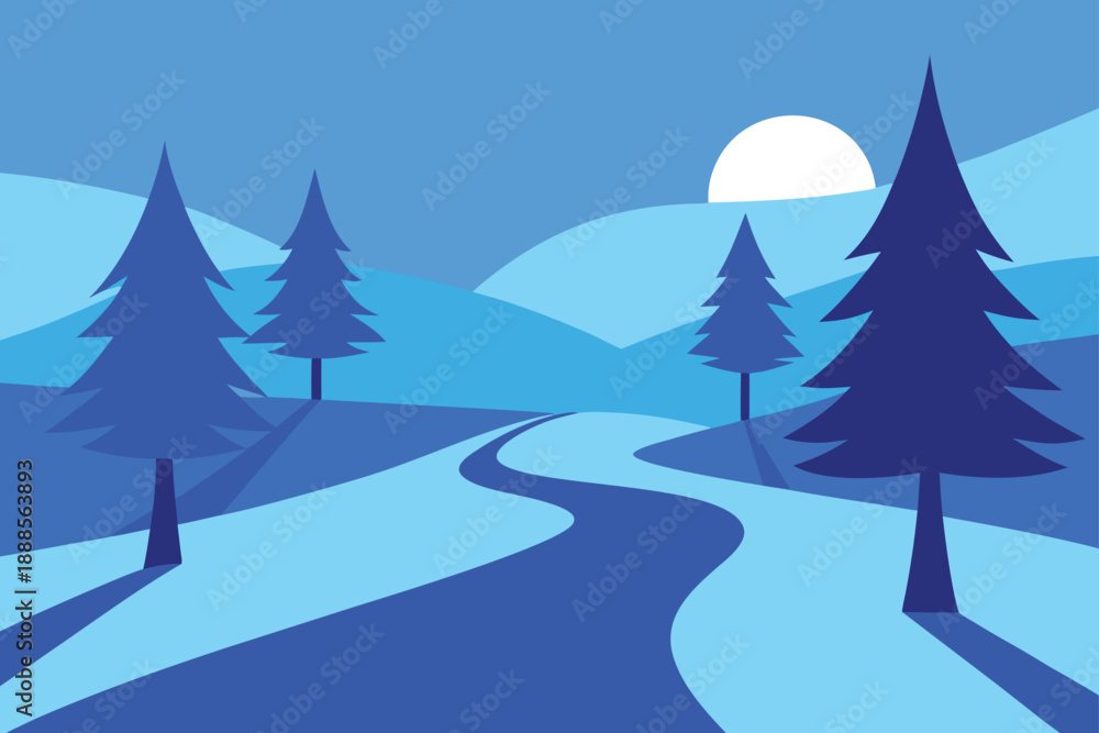 Fototapeta premium Winter Landscape With Blue Shadows And Frosty Trees