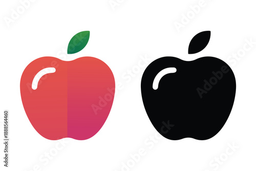 Two apple icons one colored and one black on transparent background