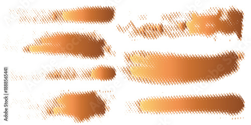 Collection of Golden Brush Strokes on White Background.