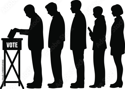 Citizens in silhouette form a queue to cast their votes at a polling station during an election voting