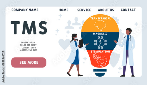 TMS - transcranial magnetic stimulation
acronym. business concept background. vector illustration concept with keywords and icons. lettering illustration with icons for web banner, flyer, landing