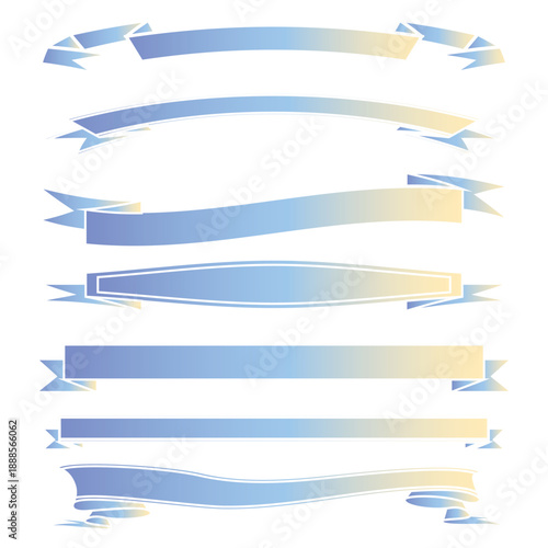 Set of seven decorative ribbon banners with gradient colors.