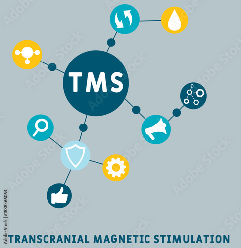TMS - transcranial magnetic stimulation
acronym. business concept background. vector illustration concept with keywords and icons. lettering illustration with icons for web banner, flyer, landing