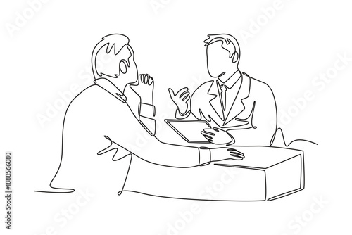 Doctor consulting senior patient. Doctor visit and consul concept. Single line draw design. Full length animation illustration. High quality 4k footage