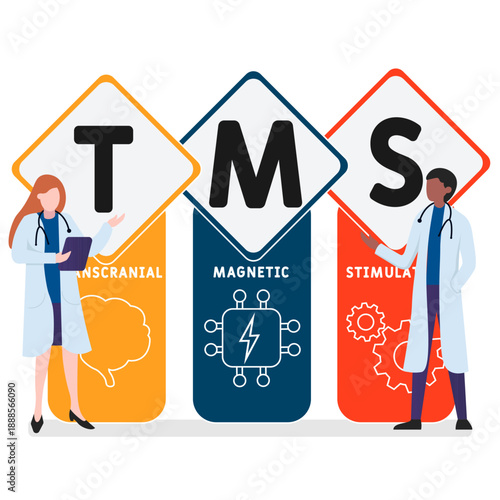 TMS - transcranial magnetic stimulation
acronym. business concept background. vector illustration concept with keywords and icons. lettering illustration with icons for web banner, flyer, landing