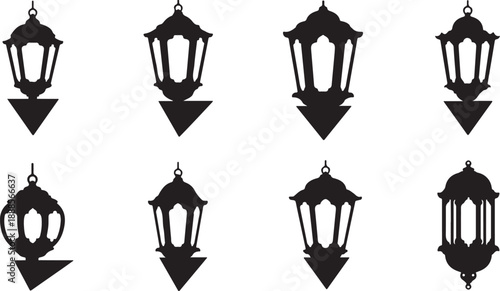 Black lantern silhouettes on white background decorative elements set