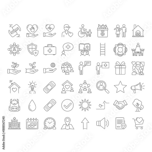 Family Life, Home and Community Support Line Icons.