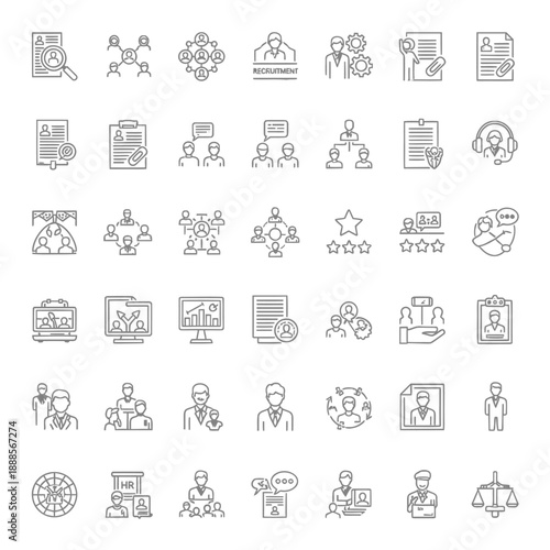 Human Resources and Business Management Line Icon Set Collection