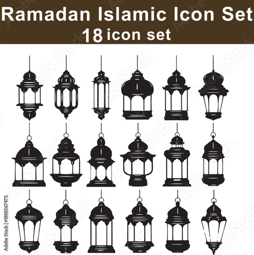 Ramadan Islamic Lantern Set Featuring 18 Silhouette of Traditional Hanging Lamps Keywords
