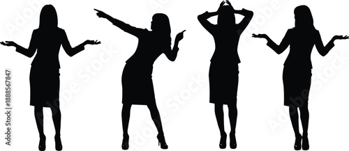 Business Woman Silhouettes Expressive Gestures Collection