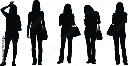 Women Silhouettes Standing with Handbags Urban Lifestyle